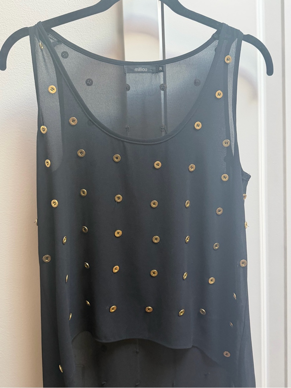 Millau Black Sheer Camisole with Gold Stud Details
